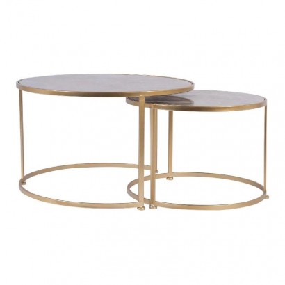 Coffee Table, Round Nested Side Table Set Duarte Glass And Gold